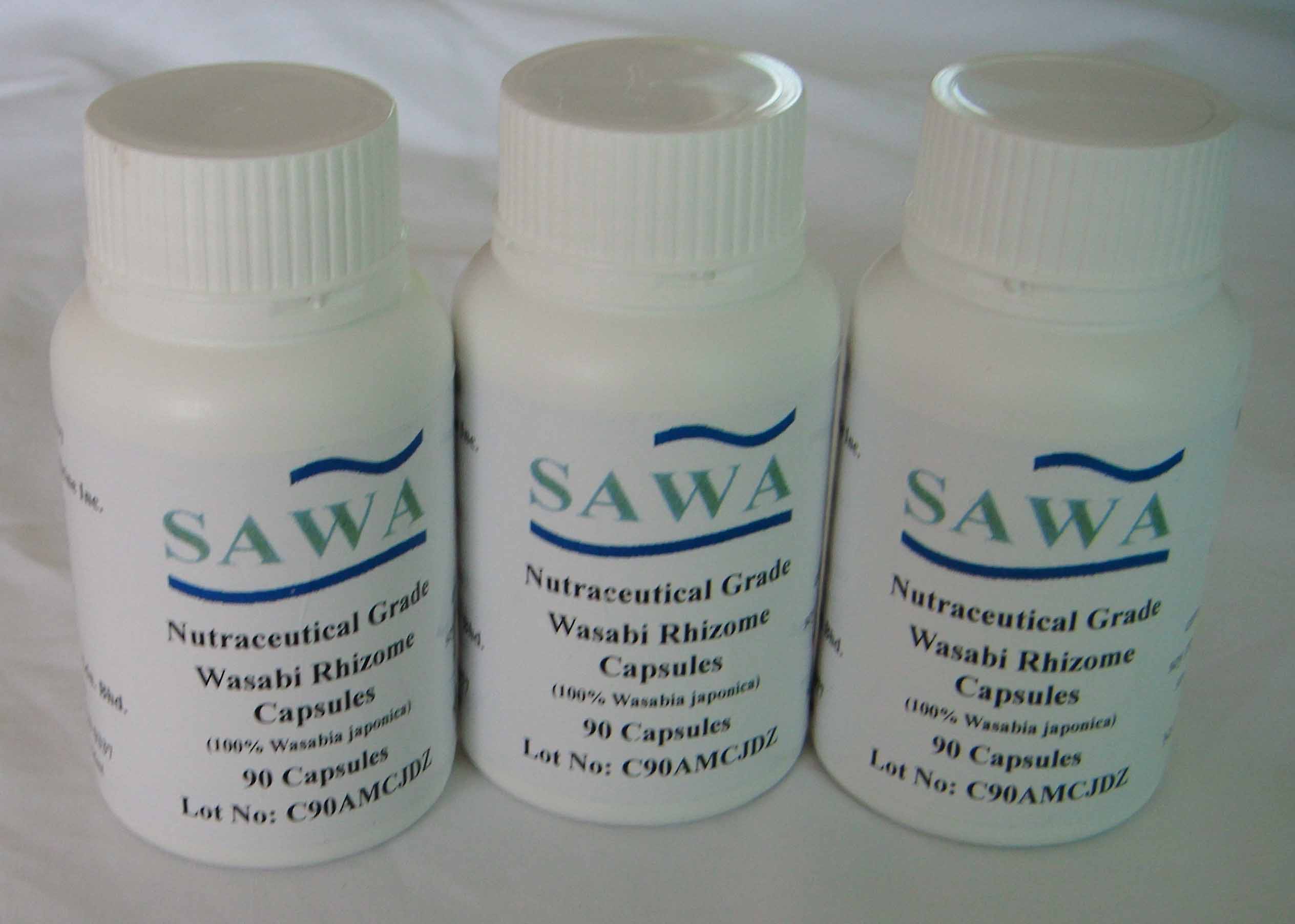 Sawa Wasabia japonica capsules. 90 capsules per jar. Shown to kill cancer cells and targeted to be a Functional Food..
