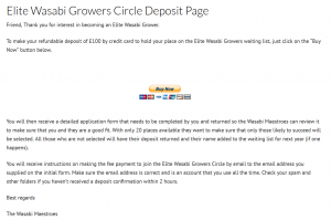 Elite Wasabi Growers Circle Order Deposit Order Page