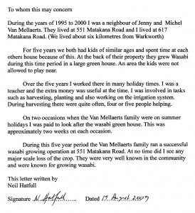 Letter from one of our neighbours dated 2009